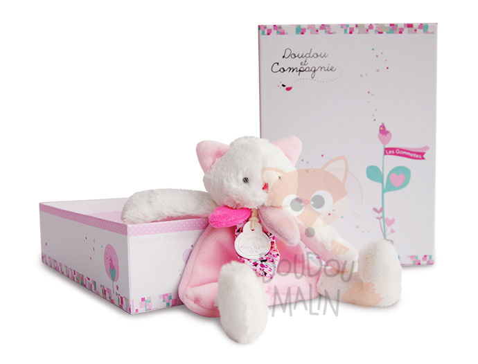  les gommettes baby comforter pink white cat cherry 